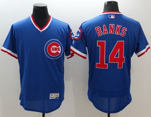 Cubs #14 Ernie Banks Blue Flexbase Authentic Collection Cooperstown Stitched MLB Jersey - Click Image to Close